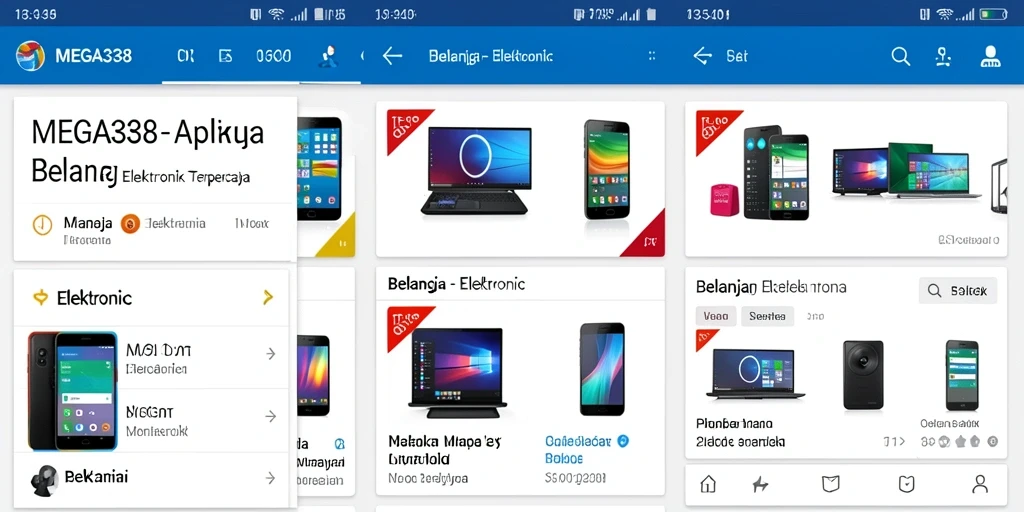 Antarmuka aplikasi MEGA338 yang memudahkan pengguna dalam berbelanja elektronik.